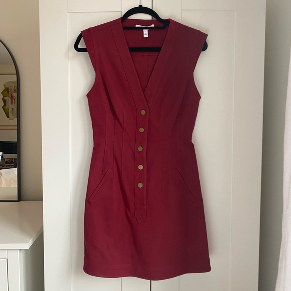 DEREK LAM 10 CROSBY Red Button Mini Dress - Picture 2 of 5